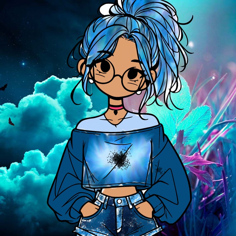 girl with a messy ponytail glasses a baggy crop top and jean shorts