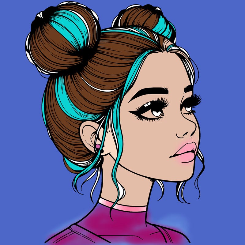 realistic girl with buns on the top of her head