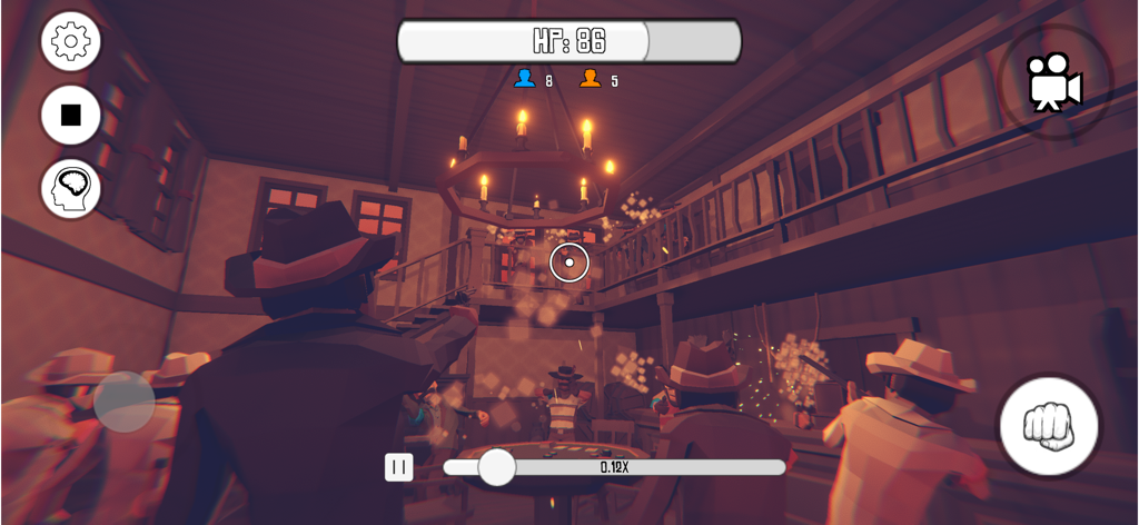 First-person perspective of a cowboy shootout inside a Western saloon in Warbox Sandbox