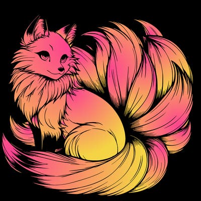 realistic detailed 9 tailed anime fox