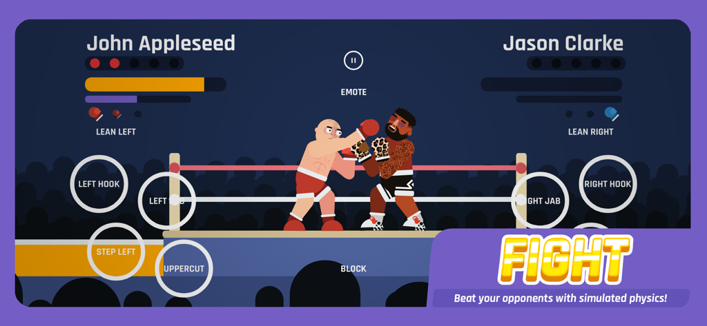 Super Boxing Championship! - A physics based boxing match in the Super Boxing Championship mobile game featuring on screen controls and character names