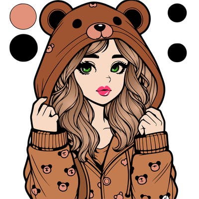 realistic girl in a animal pjs hoodie