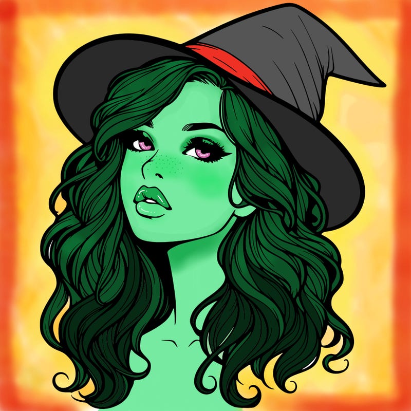 realistic witch girl with wavy hair and lips