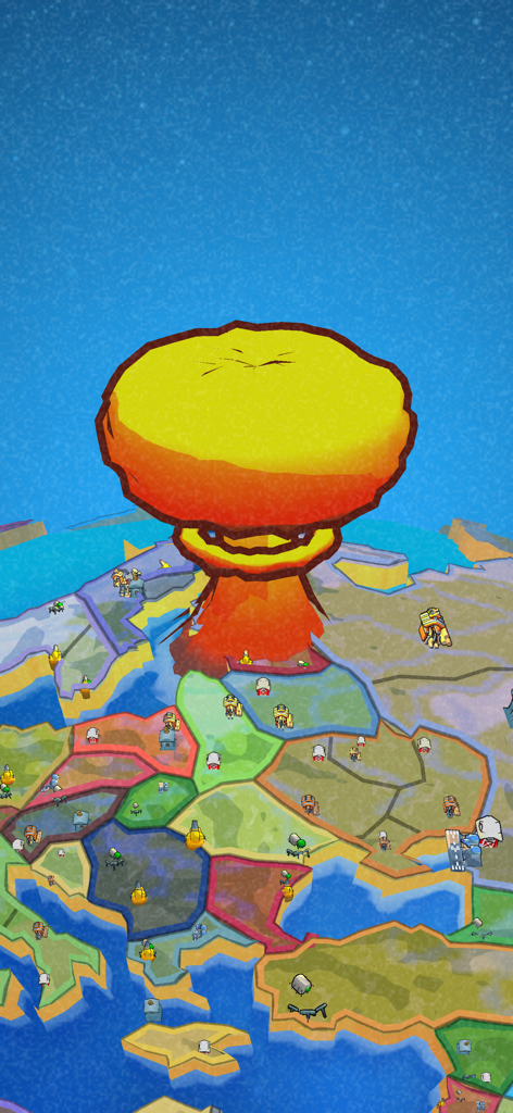 A large nuclear mushroom cloud exploding over a map of territories in Country Balls State Takeover.