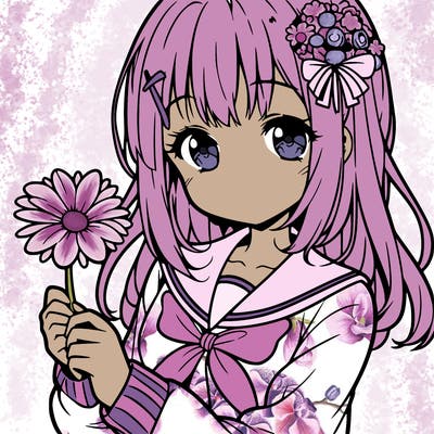 anime girl holding a flower
