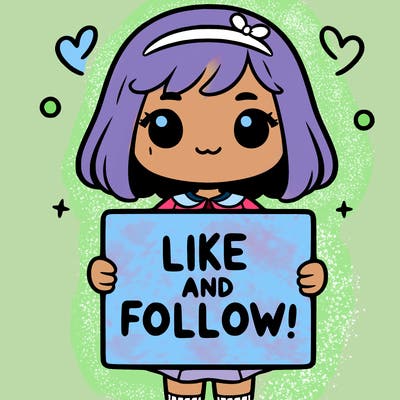 a girl holding a sign that says like and follow!