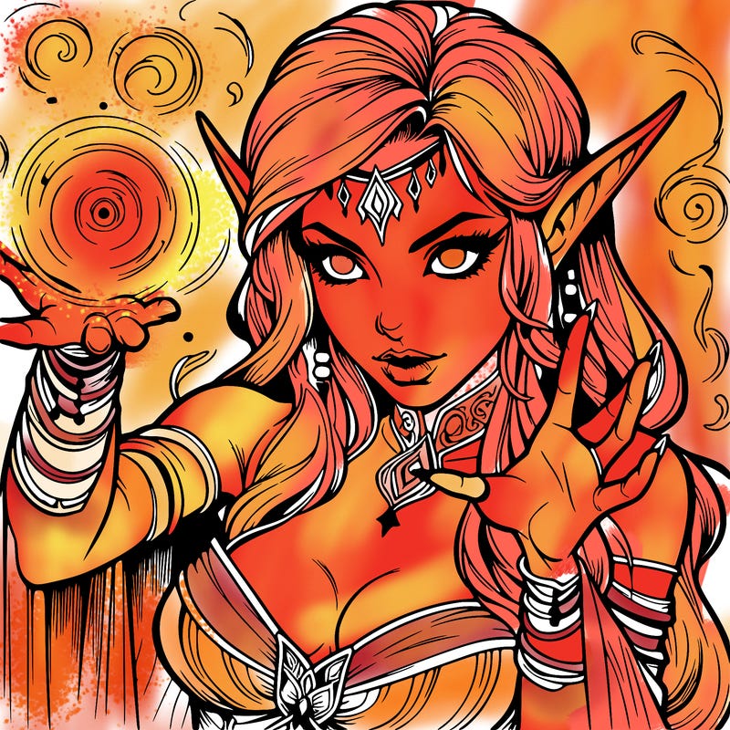 realistic scary beautiful elf sorceress casting spell