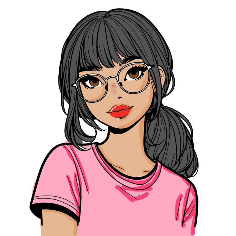 realistic girl with freckles and clear glasses