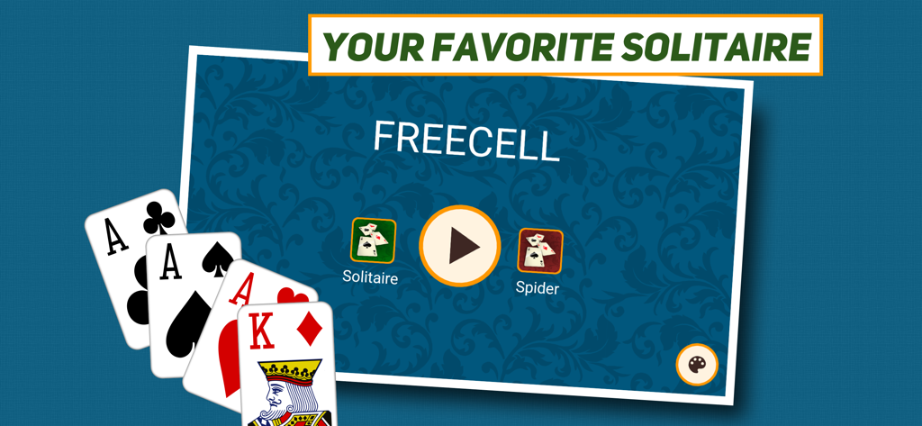 Main menu of the FreeCell Solitaire Classic app featuring various card game modes.