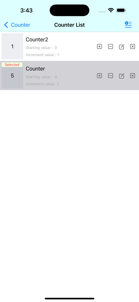 Tap Counter(Simple & Multiple) - Interfaccia che mostra un elenco di contatori multipli con valori personalizzati nell'app Tap Counter.