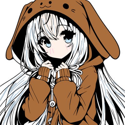 anime character girl with long hair cute bunny hoodie