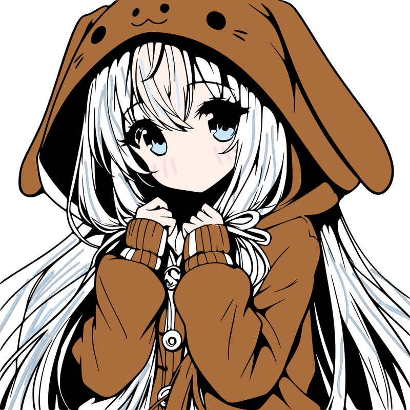 anime character girl with long hair cute bunny hoodie