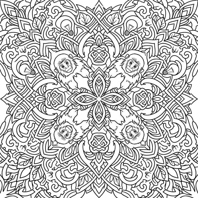 Explore a world where wild intelligence meets intricate artistry with our captivating Capuchin Monkey Mandala. This unique coloring page offers a delightful challenge for artists of all ages, blending fascinating primates with a beautiful radial design.