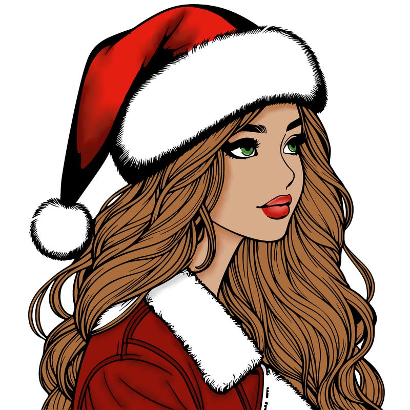 realistic girl in santa hat