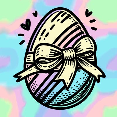 large chocolate egg with ribbon