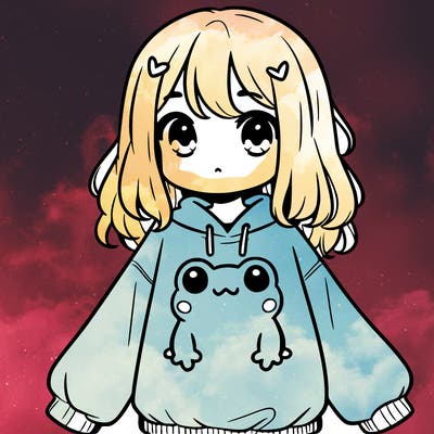 girl wearing frogging sweatshirt