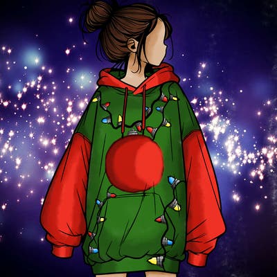 realistic girl with a oversized sweatshirt on and a bun