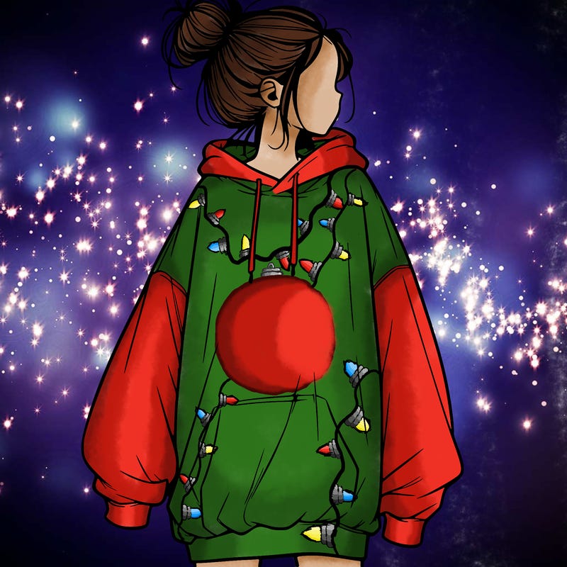 realistic girl with a oversized sweatshirt on and a bun