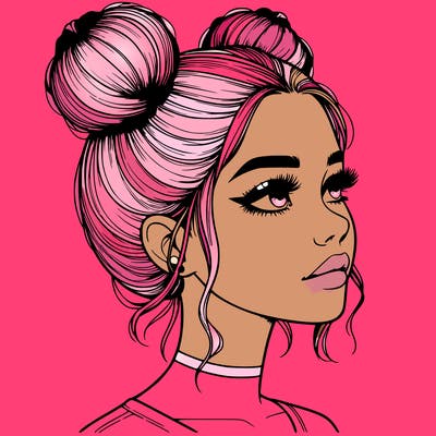 realistic girl with buns on the top of her head