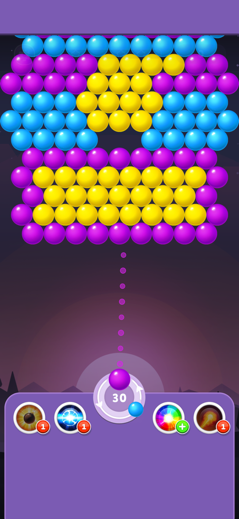 ‎Bubble Shooter Rainbow - Classic bubble shooter gameplay showing colorful bubbles and aiming mechanic with power ups