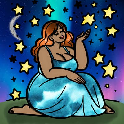 plus size woman looking at stars