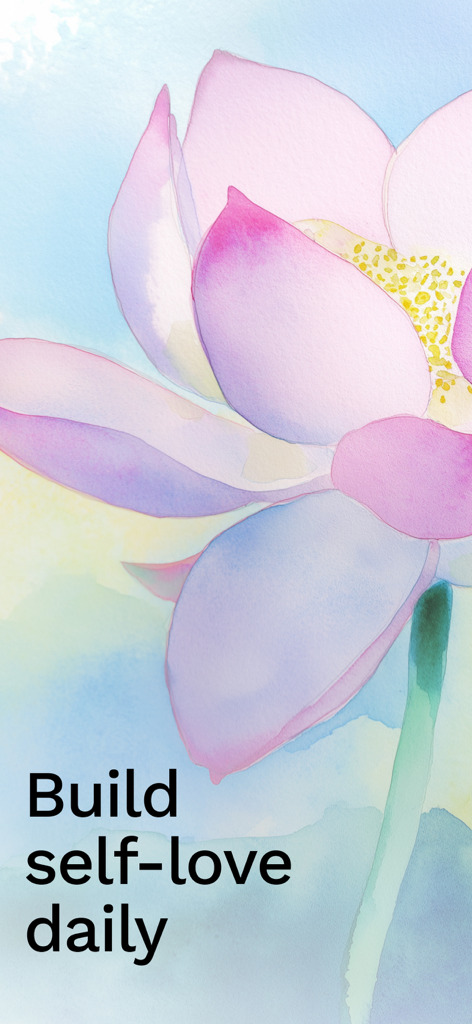 everbloom: self-love - Una flor de loto acuarela rosa con la leyenda Cultiva el amor propio a diario