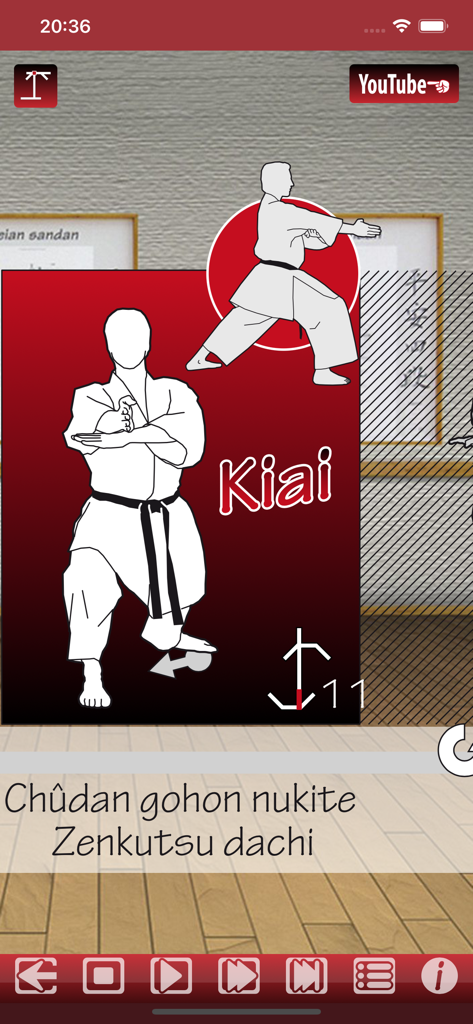 Digital illustration of a Shotokan karate kata movement with Japanese terminology