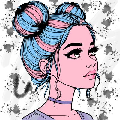 realistic girl with buns on the top of her head
