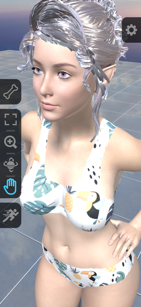 A 3D female elf character model in the Pro Poser app interface